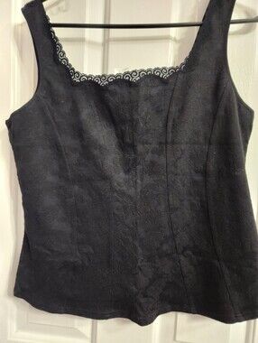 NWOT Arianne Black Lace-Trim Jacquard Camisole Sz 1X